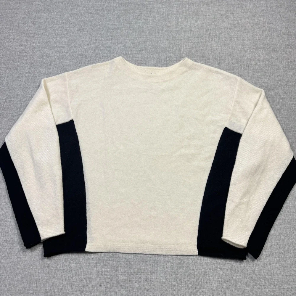 Margaret O'Leary Sweater Pullover Womens XS White 100% Cashmere Striped‎